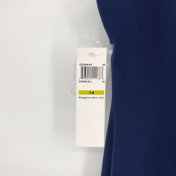 Maggy London Evening Blue Cap Sleeve Rhinestone Neckline Sheath Dress NWT 14 - Picture 9 of 14